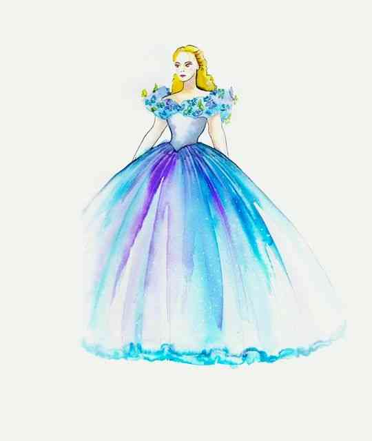 Este é o croquis do vestido de baile: Como de uma aquarela, imaginou 