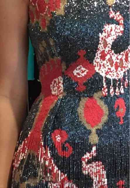 Vejam a beleza do bordado de um dos vestidos que desfilou no Copa!