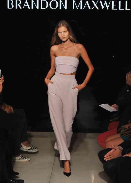 NEW YORK, NY - SEPTEMBER 14: A model walks down the runway during the Brandon Maxwell fashion show during Spring 2016 New York Fashion Week at Mr. Chow on September 14, 2015 in New York City. (Photo by Fernando Leon/Getty Images for Brandon Maxwell)