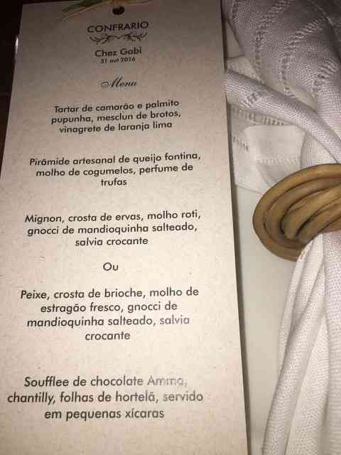 Detalhe do "menu" divino, feito por uma das nossas "conferiras", Anna Gross, uma das donas do maravilhoso "Cooking Buffet"!