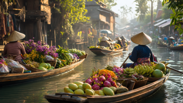 Imagem editorial dos mercados flutuantes de Bangkok