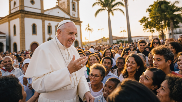 Imagem editorial sobre o Papa Francisco no Brasil