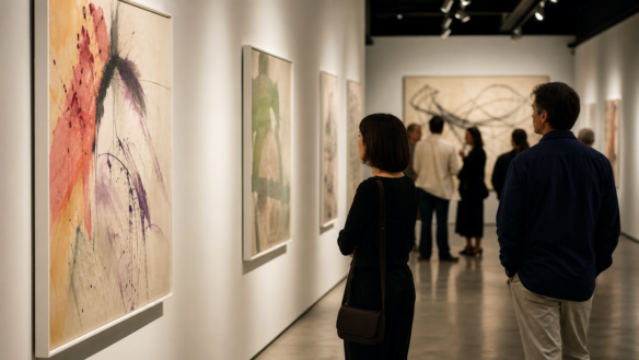 Imagem editorial de aquarelas de Antonio Dias em galeria