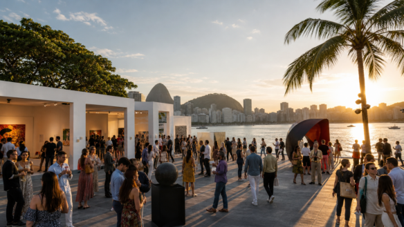 Imagem editorial da ArtRio com vista da baía de Guanabara