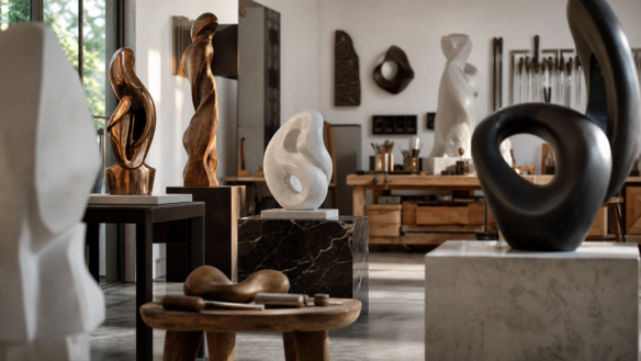 Imagem editorial sobre as esculturas de Roberto Cardim